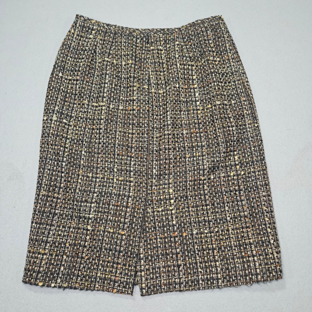 Le Suit VTG Style Tweed Blazer Skirt Set Brown Gold Plaid Sz 10 - Picture 14 of 14